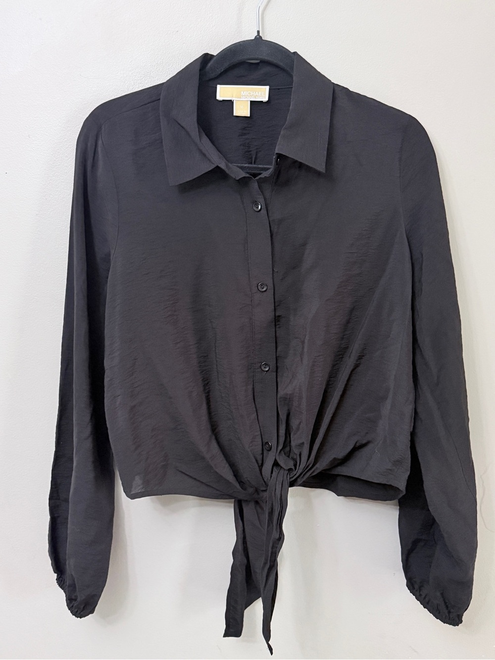 Michael Kors Black Tie-Front Button Down Blouse Size M